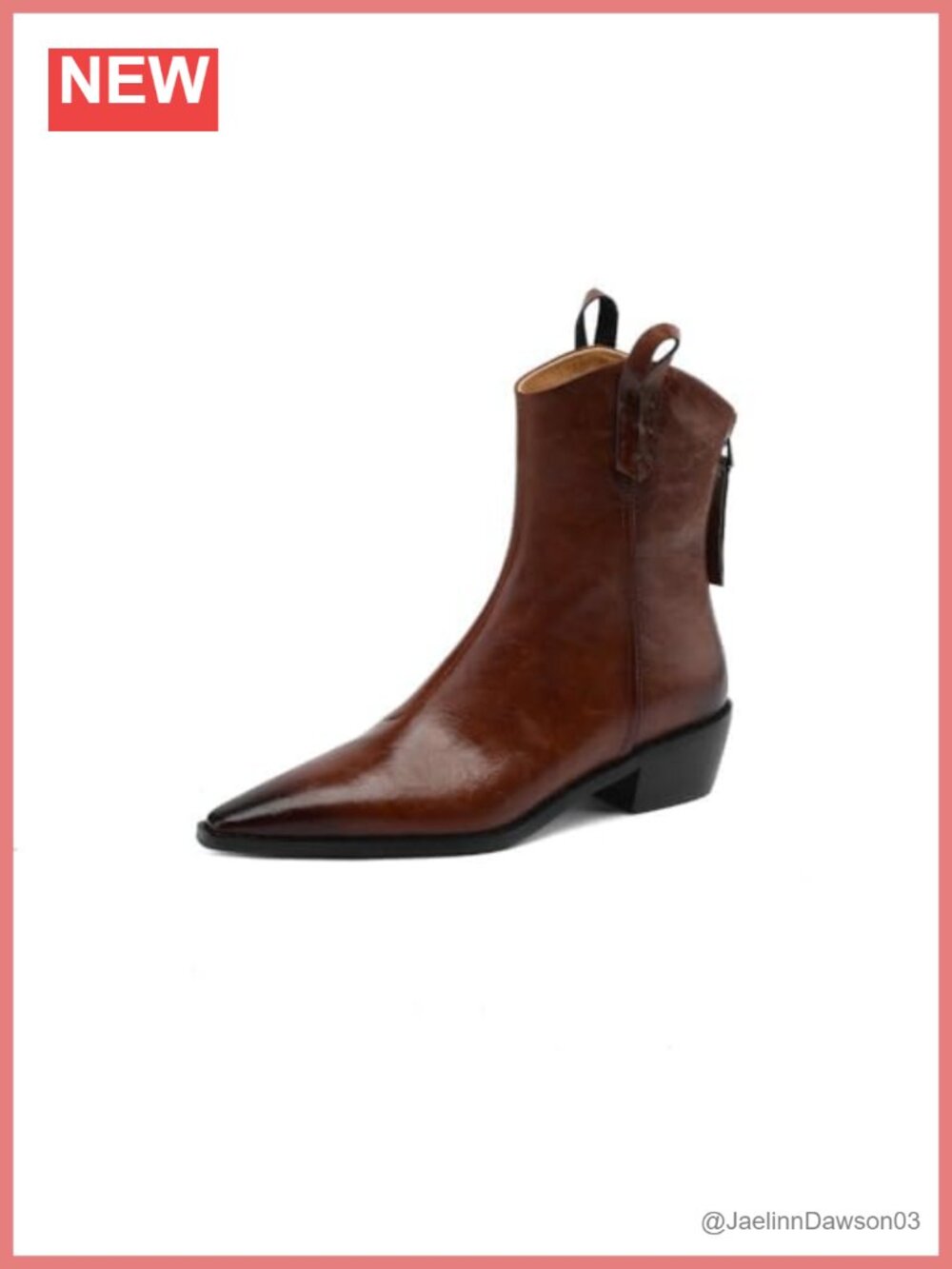 Handmade Leather Ankle Booties Block Heel Pointed Toe Zip Closure Winter Boots
